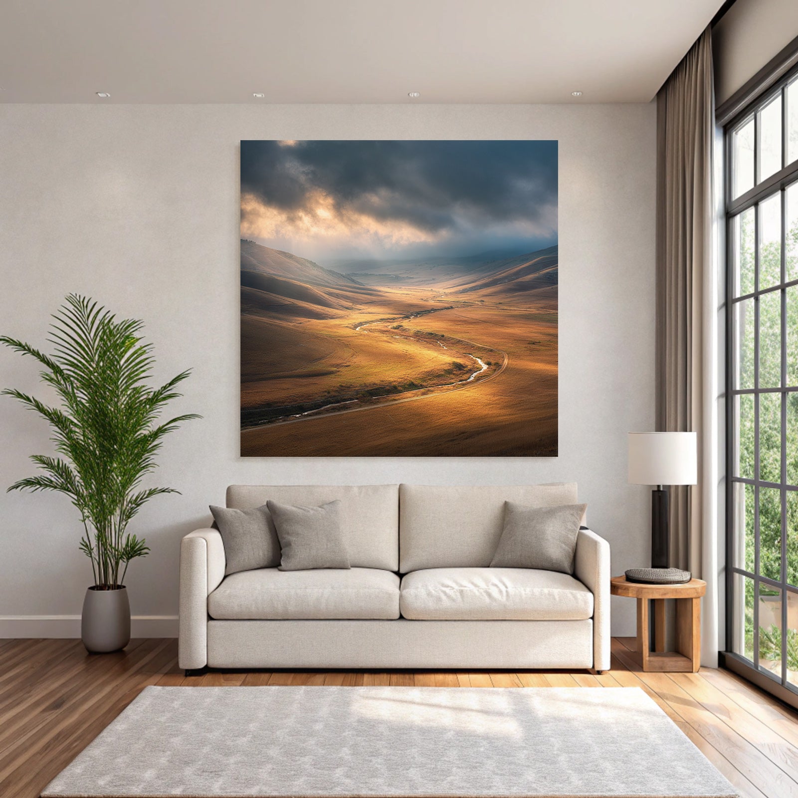 Friedliche Landschaft Mit Hügeln Und Fliessendem Wasser