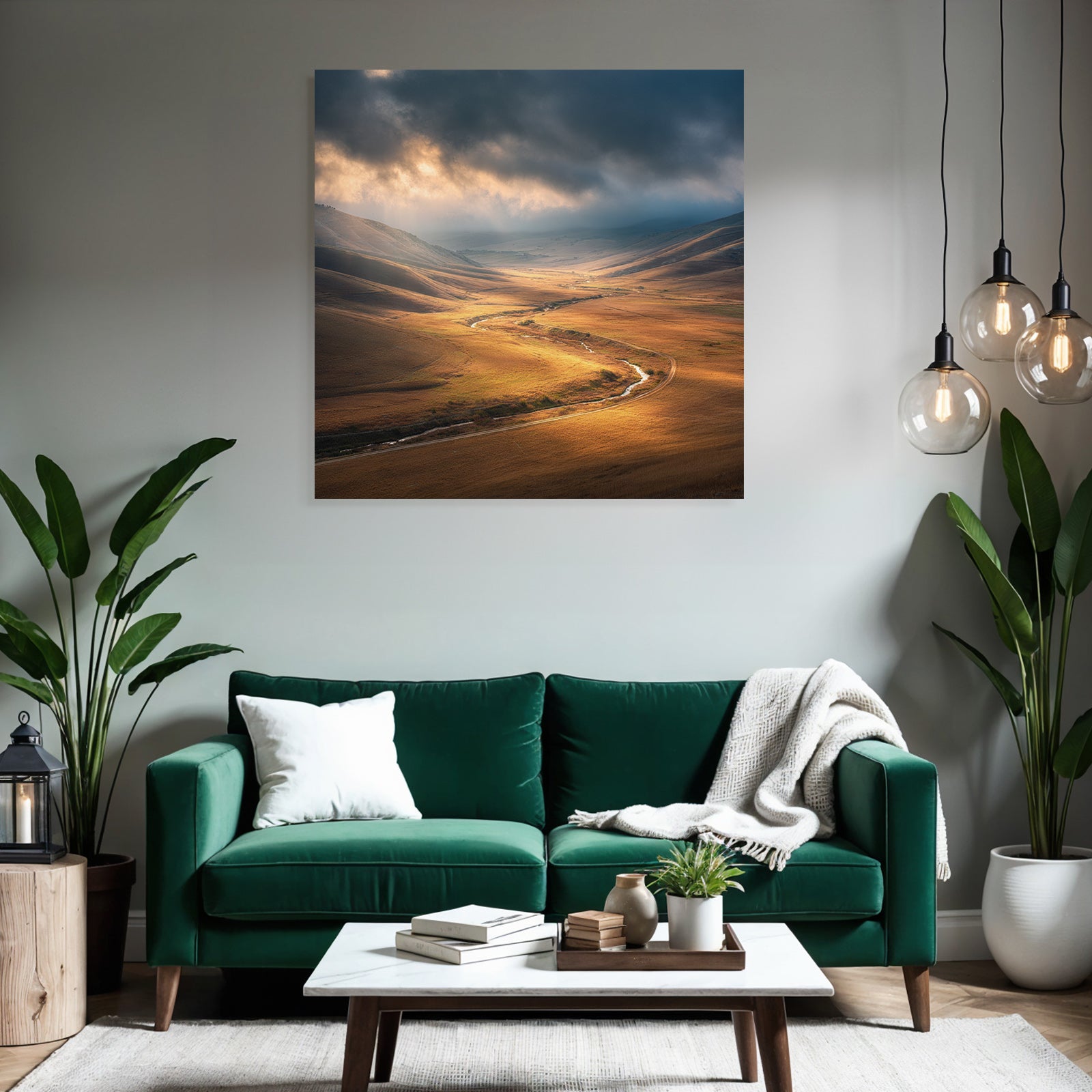 Friedliche Landschaft Mit Hügeln Und Fliessendem Wasser