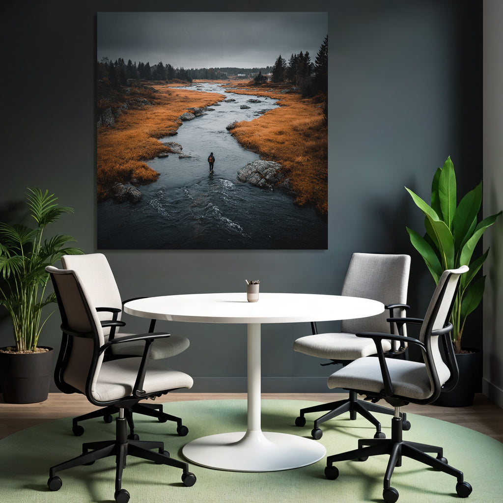Herbstliche Erkundung Im Fluss Mit Oranger Vegetation