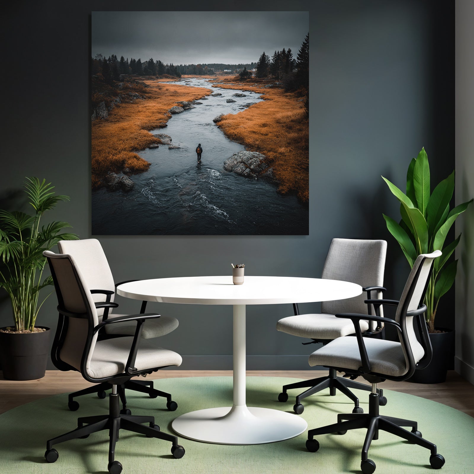 Herbstliche Erkundung Im Fluss Mit Oranger Vegetation