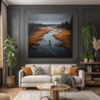 Herbstliche Erkundung Im Fluss Mit Oranger Vegetation