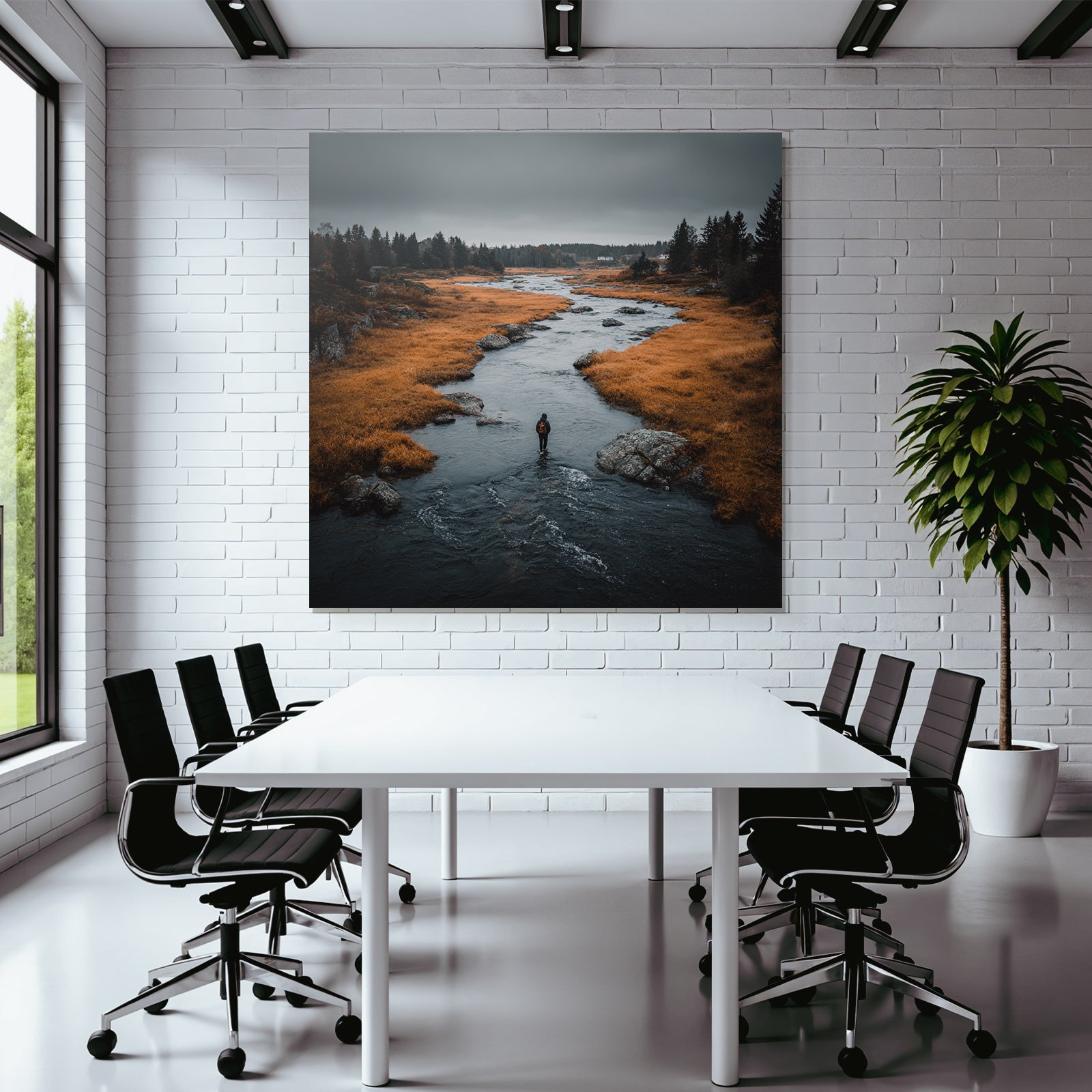 Herbstliche Erkundung Im Fluss Mit Oranger Vegetation