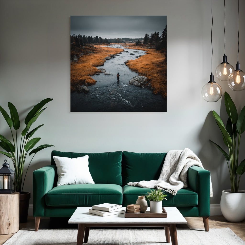 Herbstliche Erkundung Im Fluss Mit Oranger Vegetation
