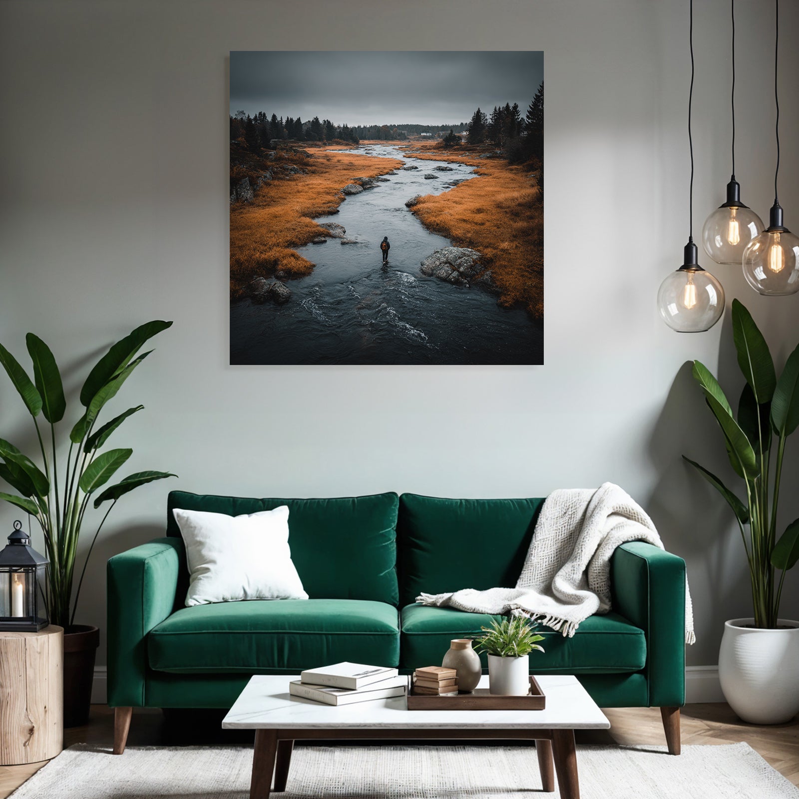 Herbstliche Erkundung Im Fluss Mit Oranger Vegetation