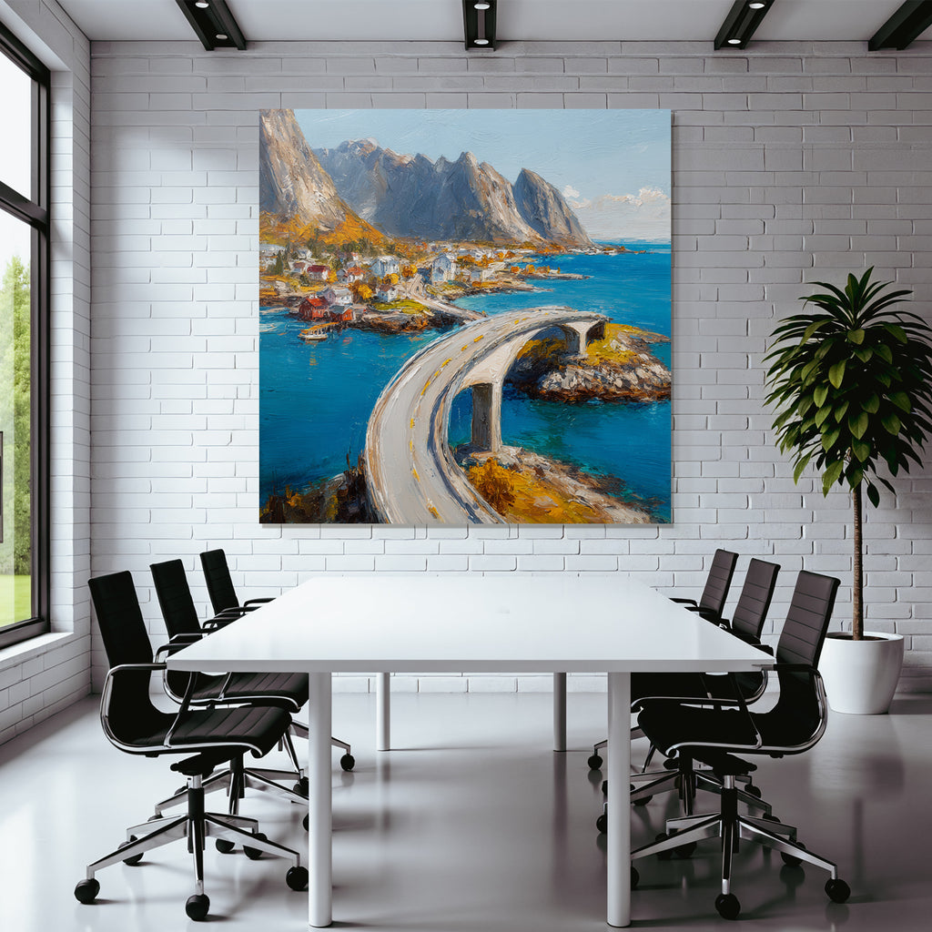 Kurvenbrücke Küstrale Landschaft Mit Traditionellen Haeusern