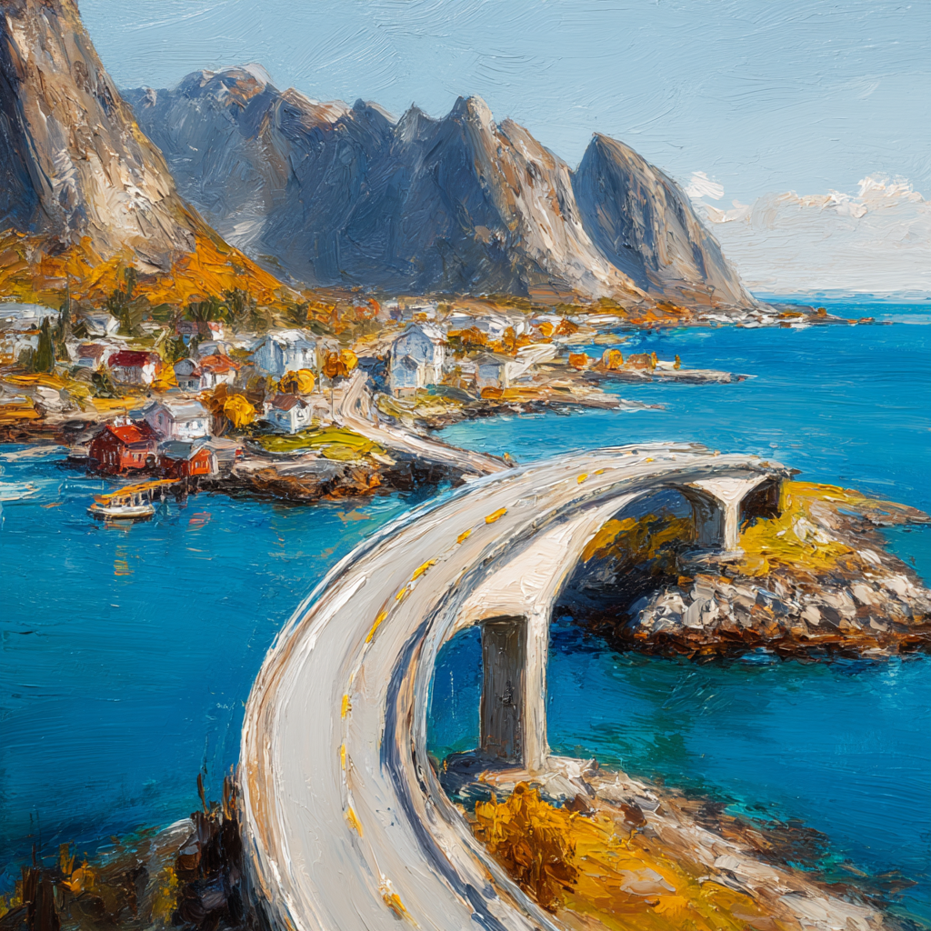 Kurvenbrücke Küstrale Landschaft Mit Traditionellen Haeusern | Reisen und Outdoor | Themen und Hobbys