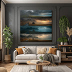 Kustlandschaft Mit Bergen Und Holzgebauden Gefassung Des Himmels