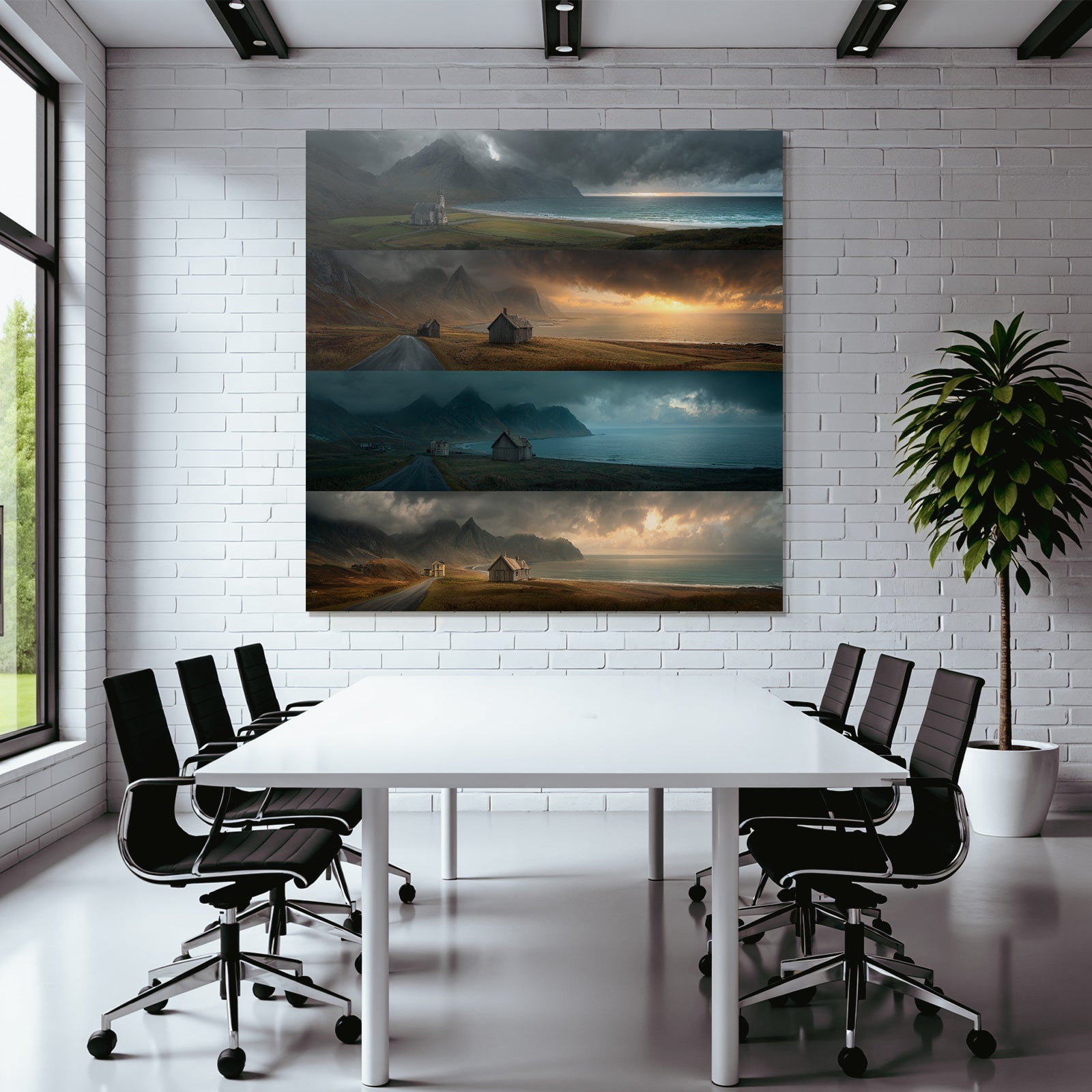 Kustlandschaft Mit Bergen Und Holzgebauden Gefassung Des Himmels