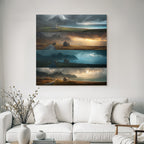 Kustlandschaft Mit Bergen Und Holzgebauden Gefassung Des Himmels
