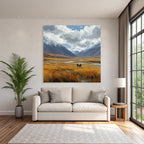 Landschaft Mit Feldern Und Bergen Mit Figuren