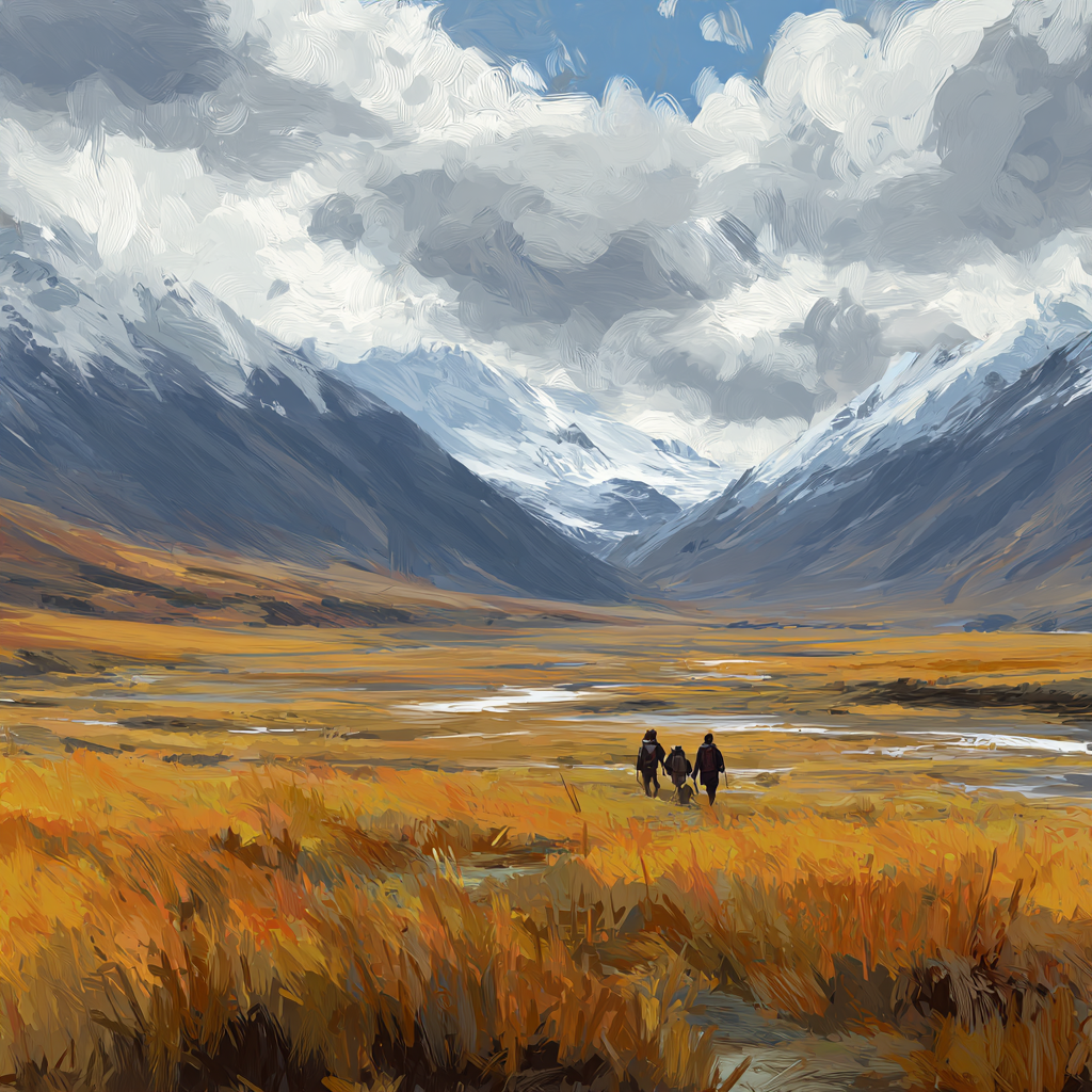 Landschaft Mit Feldern Und Bergen Mit Figuren | Reisen und Outdoor | Themen und Hobbys