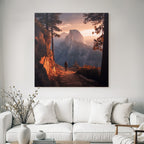 Landschaft Mit Person Und Berg Im Sonnenuntergang Nationalpark