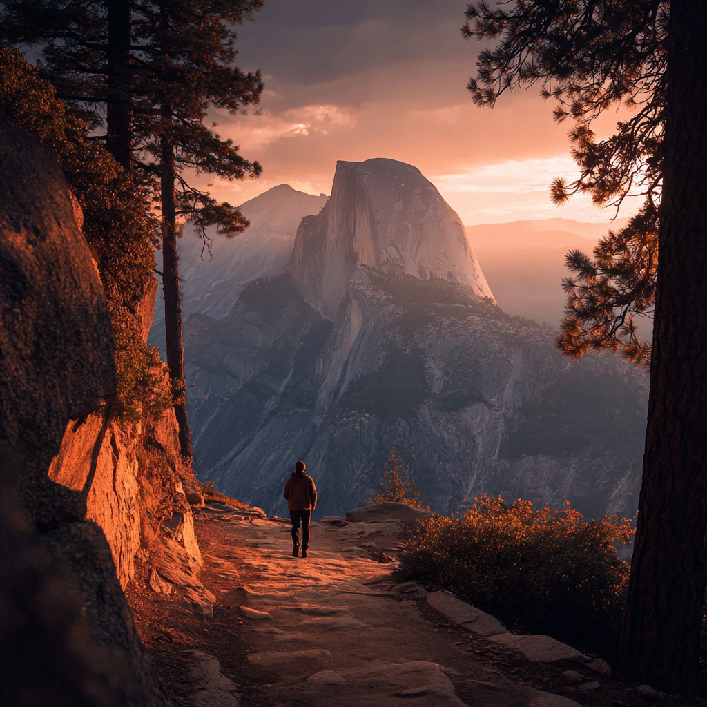 Landschaft Mit Person Und Berg Im Sonnenuntergang Nationalpark | Reisen und Outdoor | Themen und Hobbys