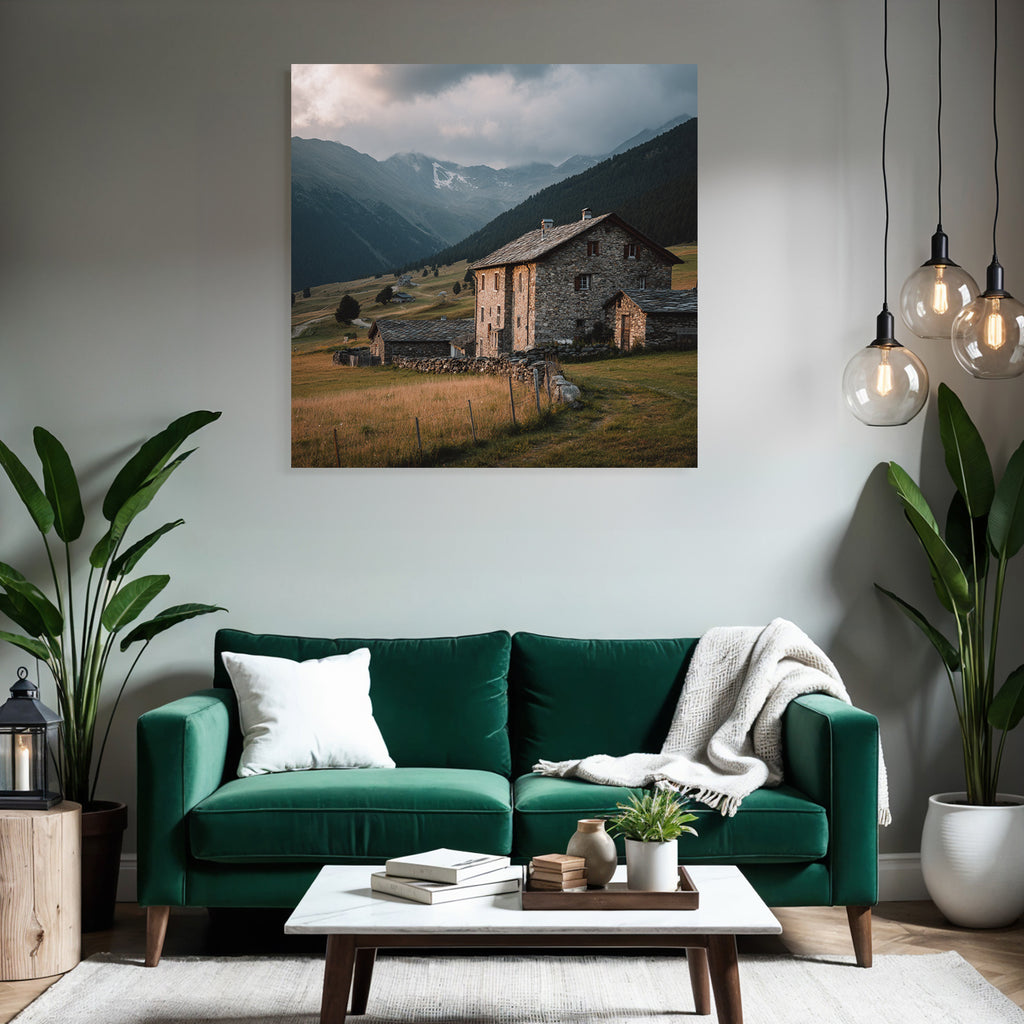 Malerische Montanlandschaft Stein Haeuser Ruhige Atmosphäre