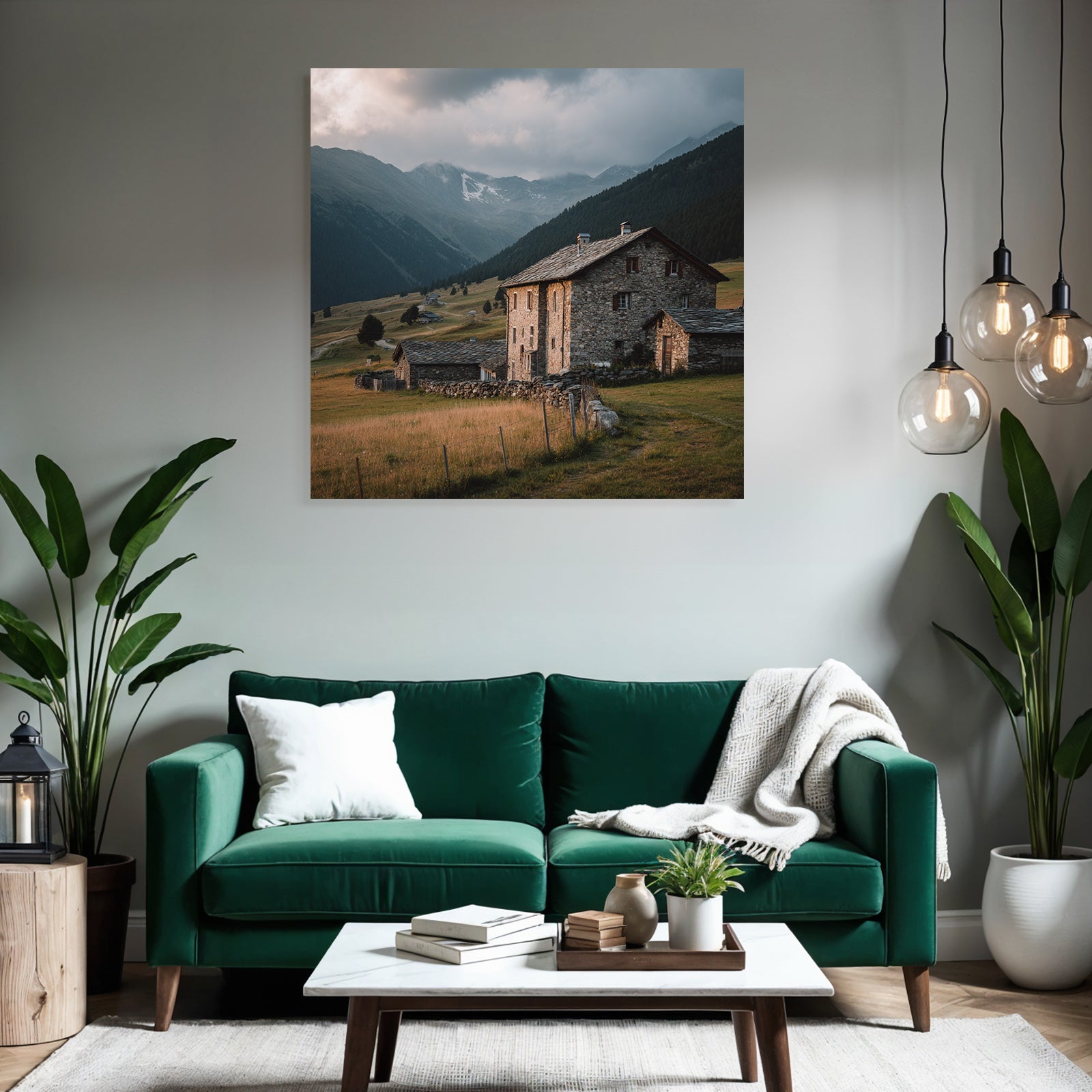 Malerische Montanlandschaft Stein Haeuser Ruhige Atmosphäre