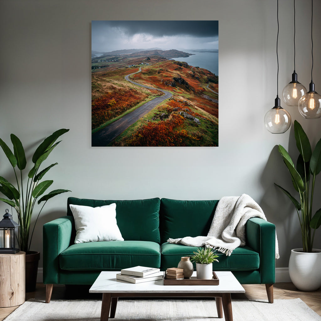 Rollende Hügel Herbstlandschaft Mit See Und Bergen