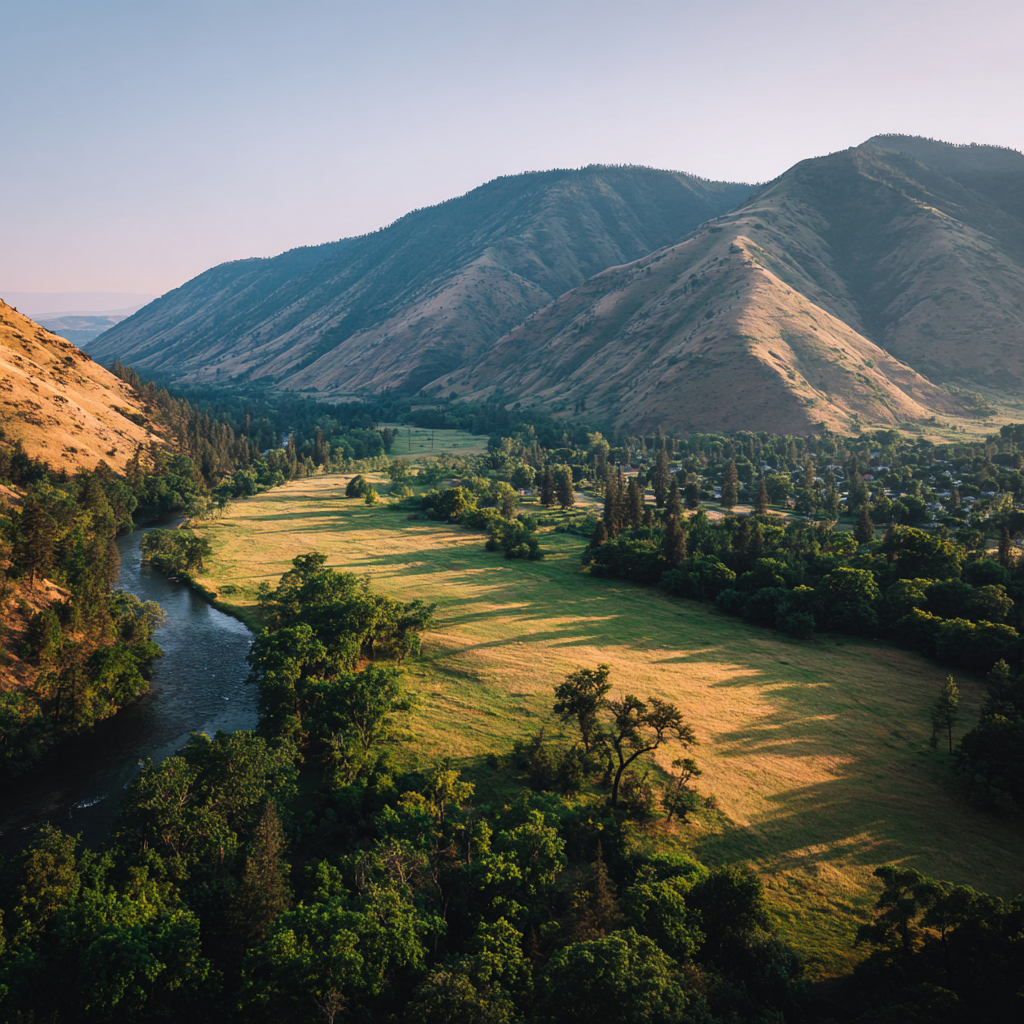 Rolling Hills River Lush Greenery Mountains Morning Afternoon Scenic Landscape | Reisen und Outdoor | Themen und Hobbys