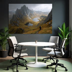 Bergebene Landschaft Mit See Und Wanderer