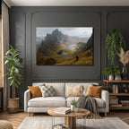 Bergebene Landschaft Mit See Und Wanderer