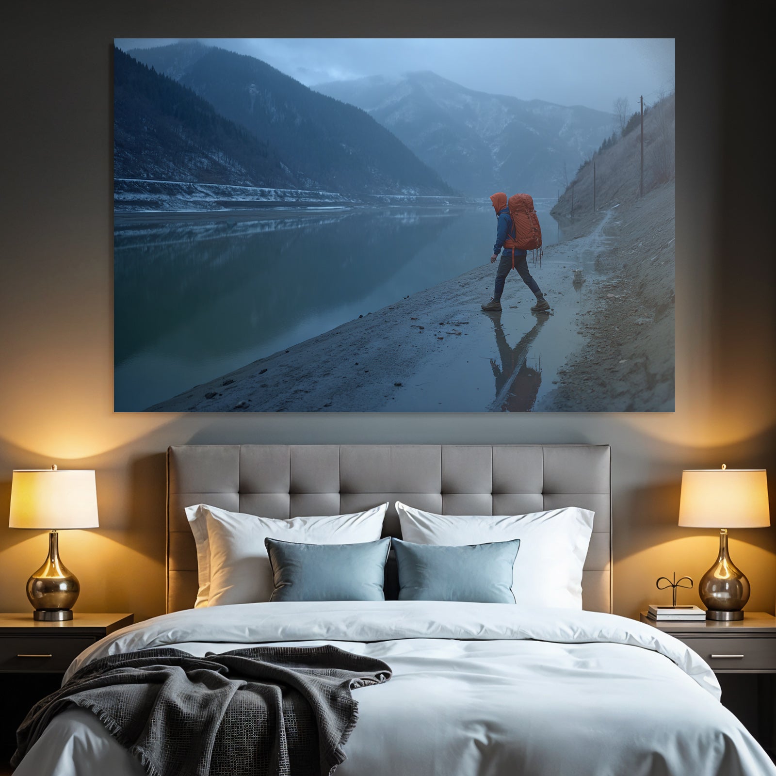 Flusswanderer Frühmorgens Mit Reflexion