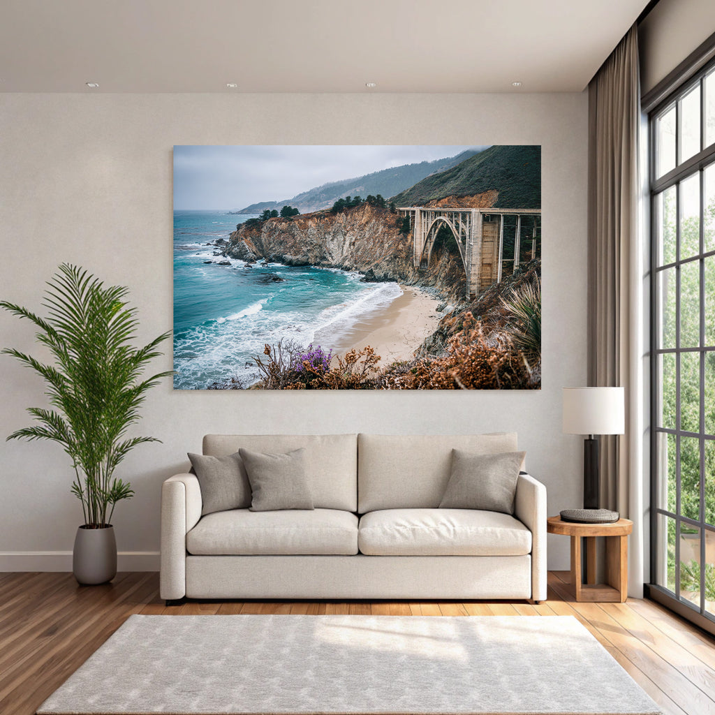 Küstenschönheit Brücke Und Felsen Meer Vegetation