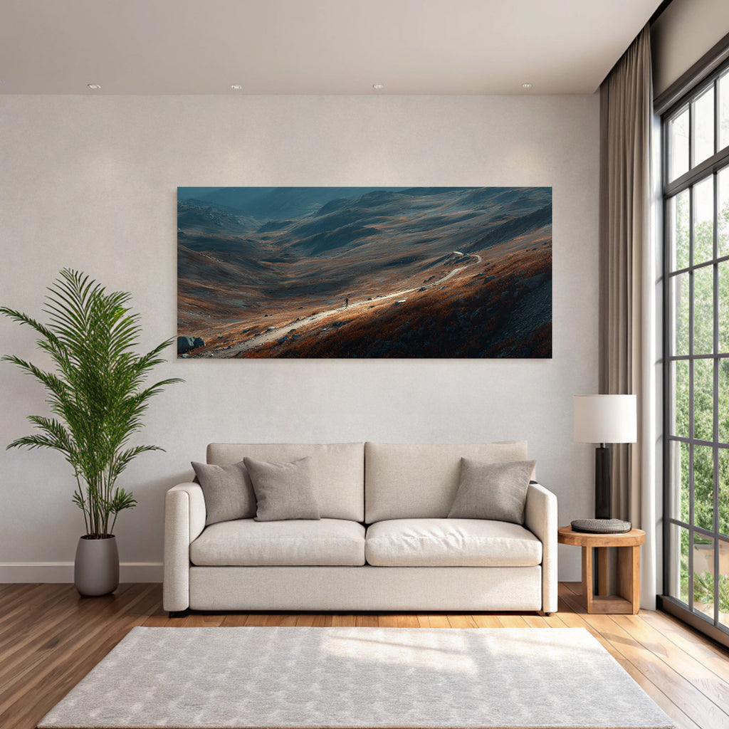 Landschaft Mit Weg Und Einer Person Auf Den Hügeln