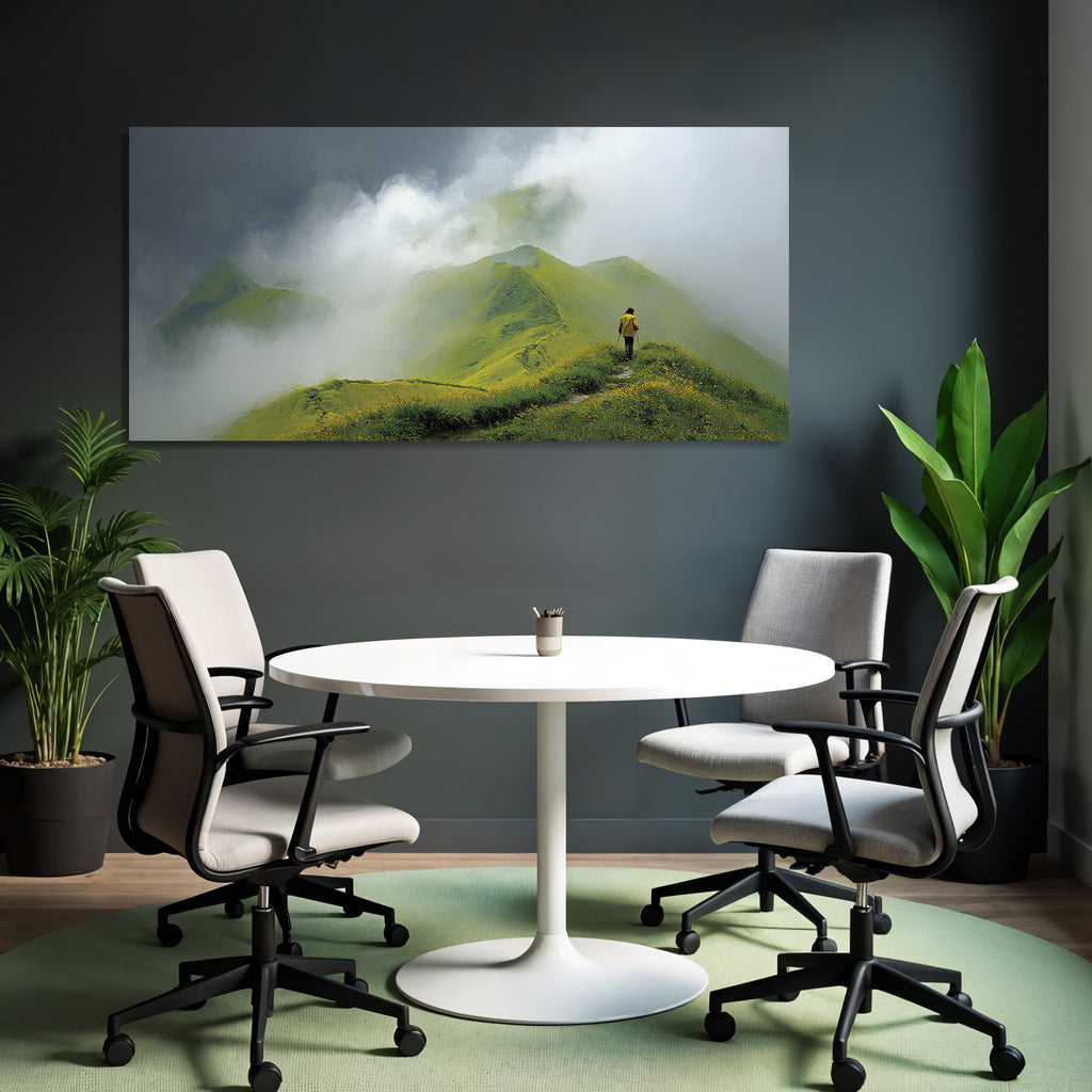 Lebensfroh Mistige Berge Tranquil Adventure Wanderer