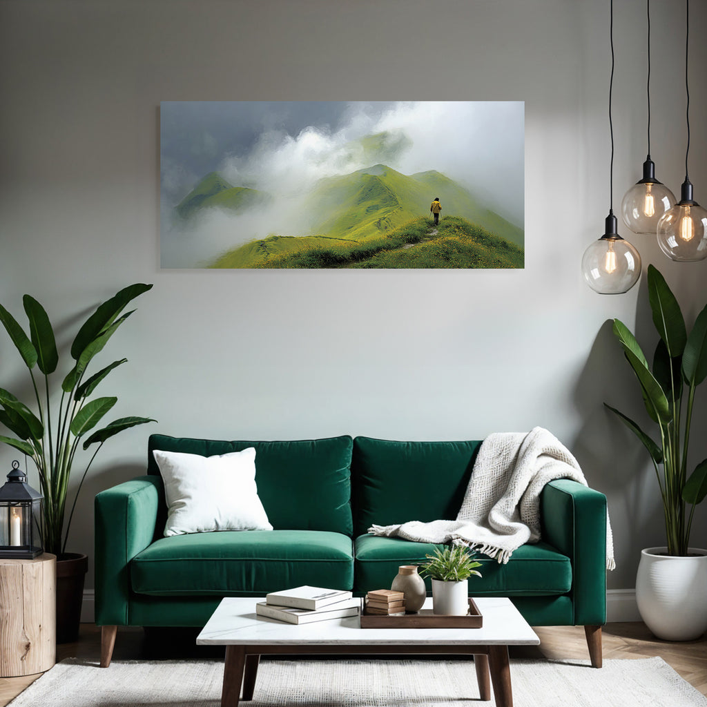 Lebensfroh Mistige Berge Tranquil Adventure Wanderer
