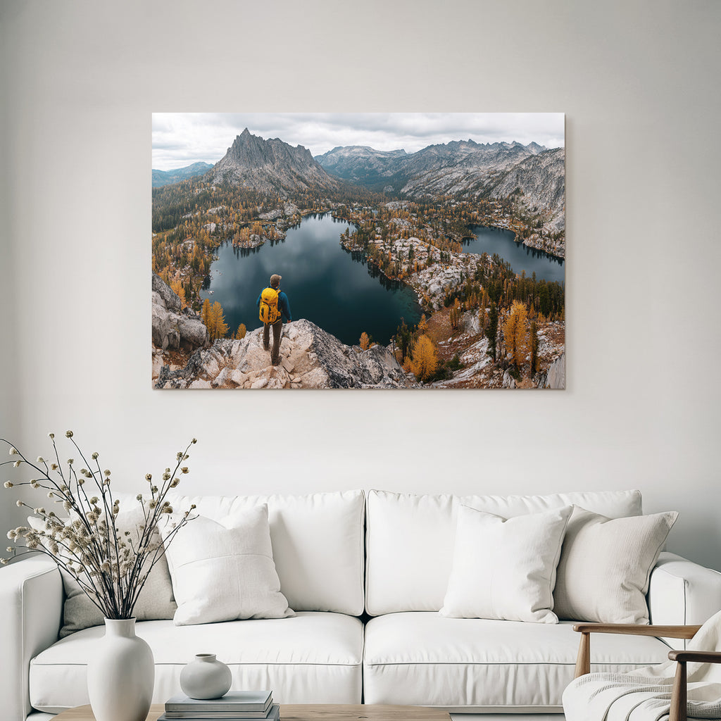 Malerische Landschaft Hiker Bergseen Herbst Veränderungen