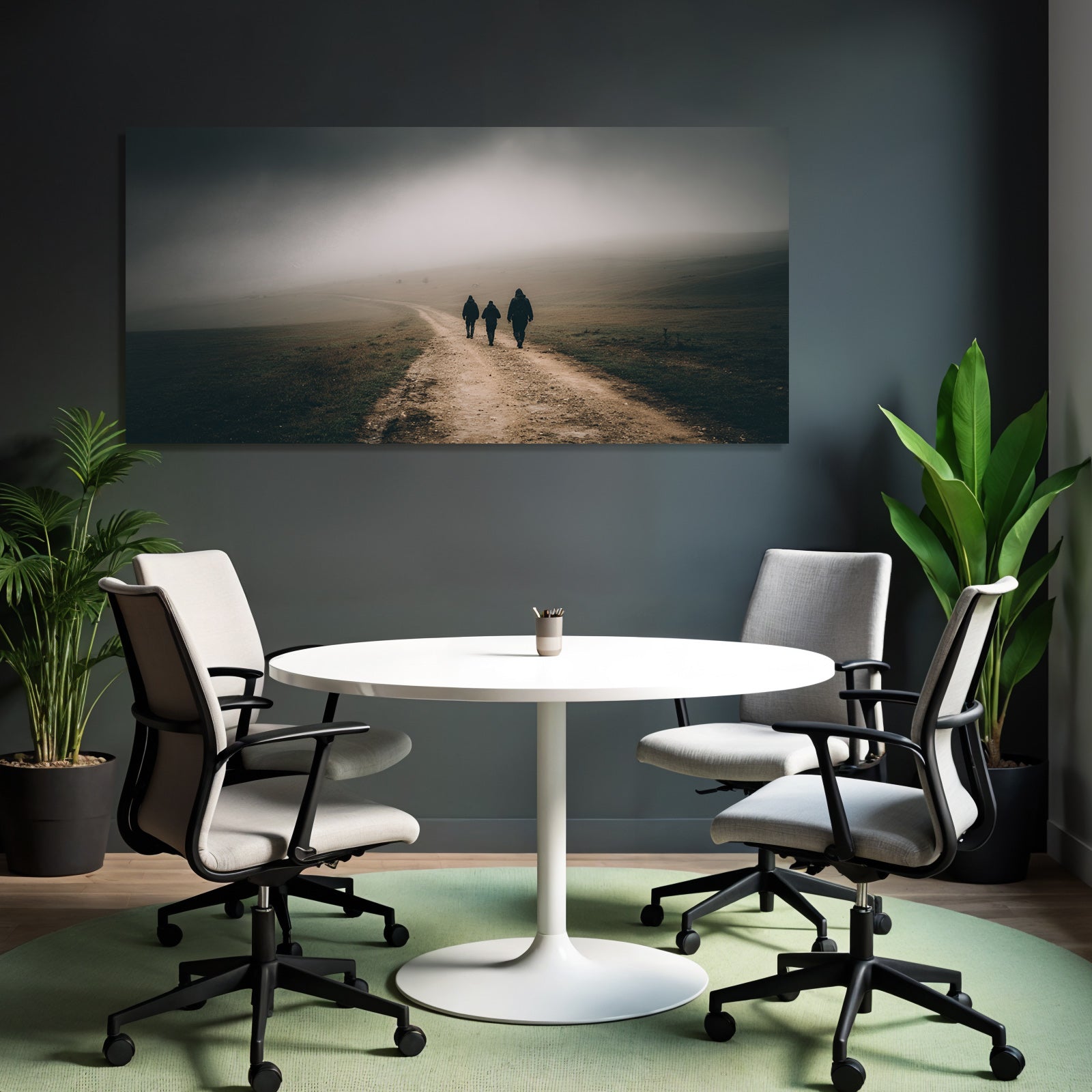 Moody Landschaft Fog Figuren Dirt Path Schritt Solitude Exploration