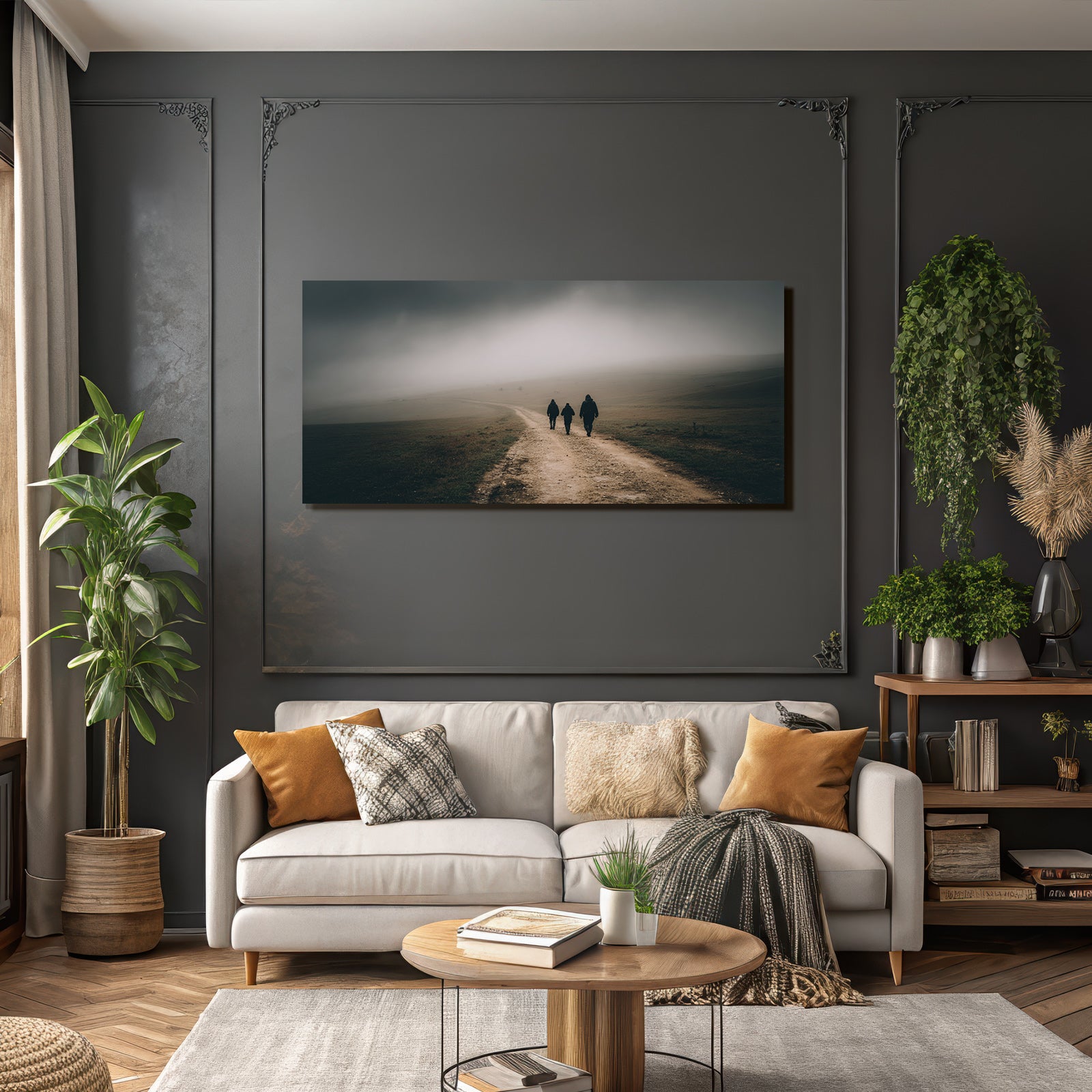 Moody Landschaft Fog Figuren Dirt Path Schritt Solitude Exploration