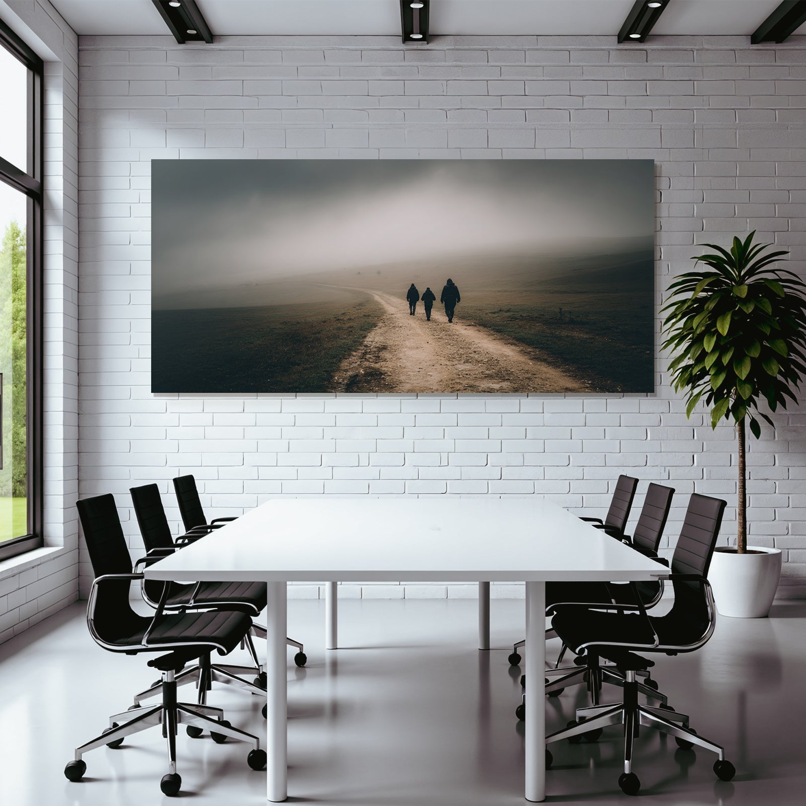 Moody Landschaft Fog Figuren Dirt Path Schritt Solitude Exploration