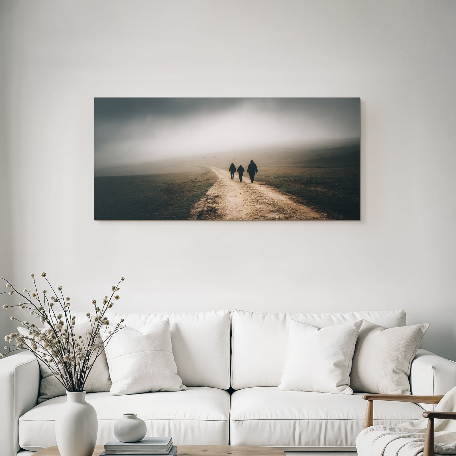 Moody Landschaft Fog Figuren Dirt Path Schritt Solitude Exploration