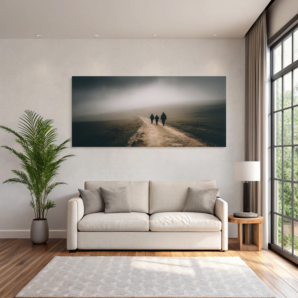 Moody Landschaft Fog Figuren Dirt Path Schritt Solitude Exploration