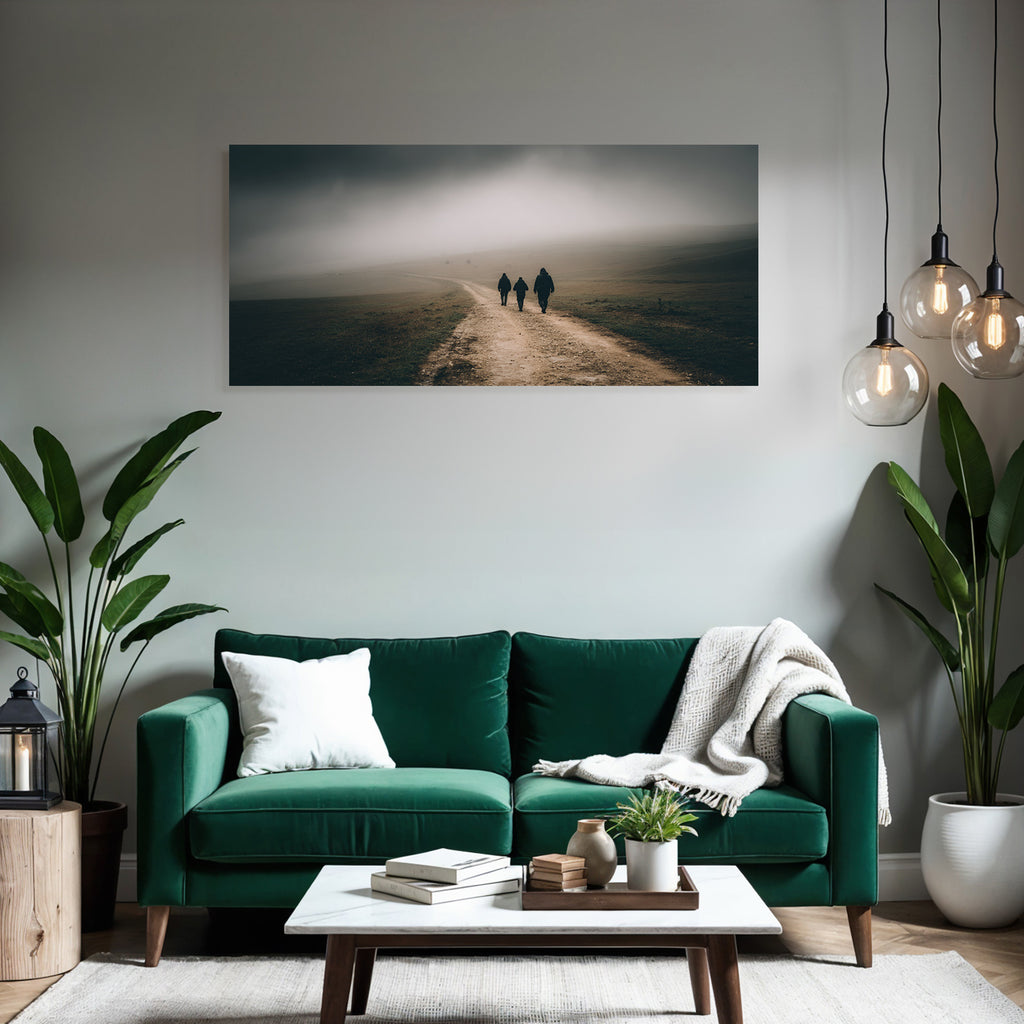 Moody Landschaft Fog Figuren Dirt Path Schritt Solitude Exploration