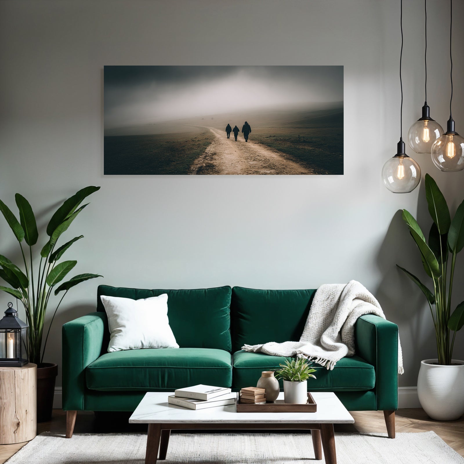Moody Landschaft Fog Figuren Dirt Path Schritt Solitude Exploration