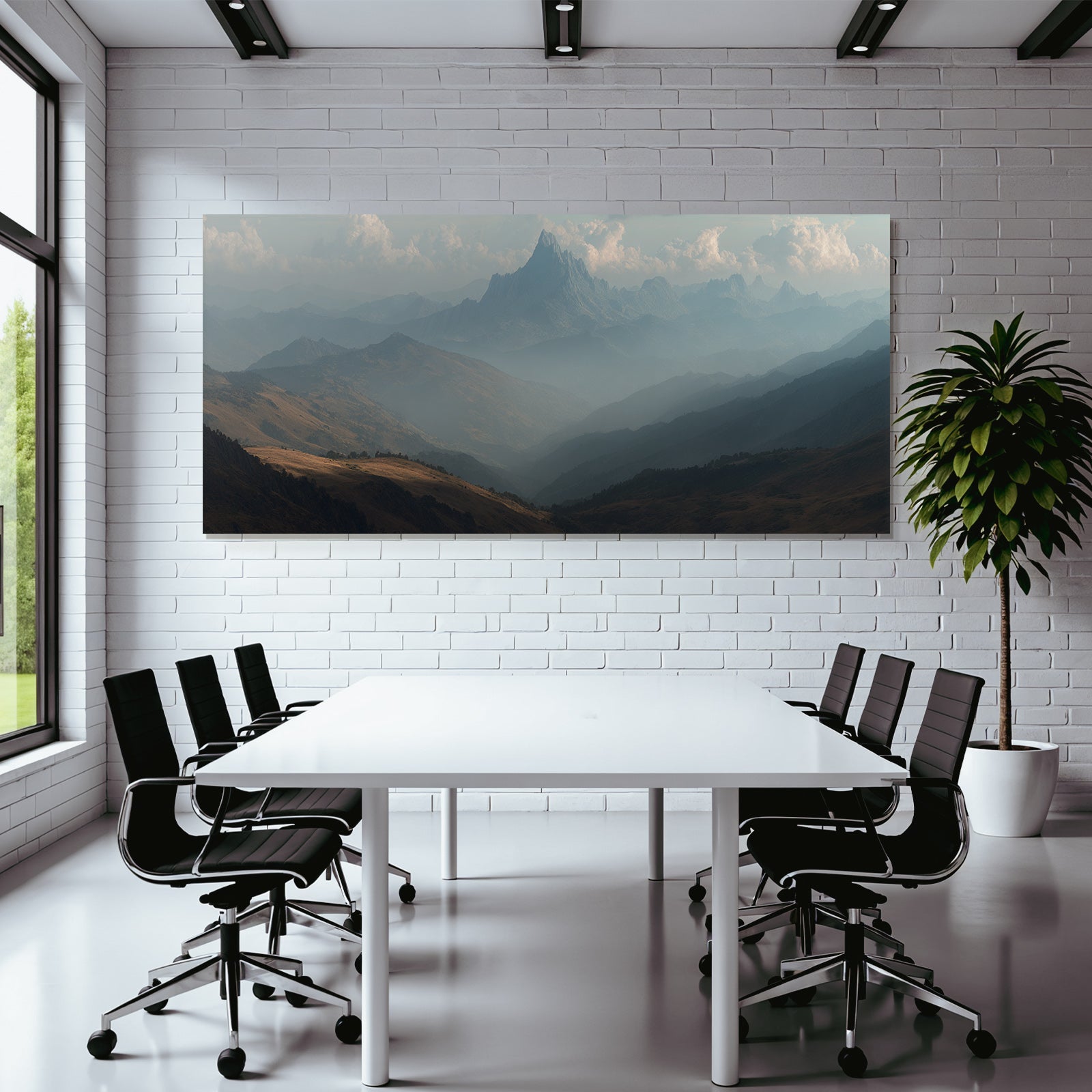 Panoramaansicht Von Bergigem Terrain Mit Nebel Und Himmel