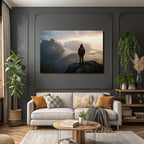 Person Auf Felsen Ausblick Mountain Spitze Und Fjord Morgensonne