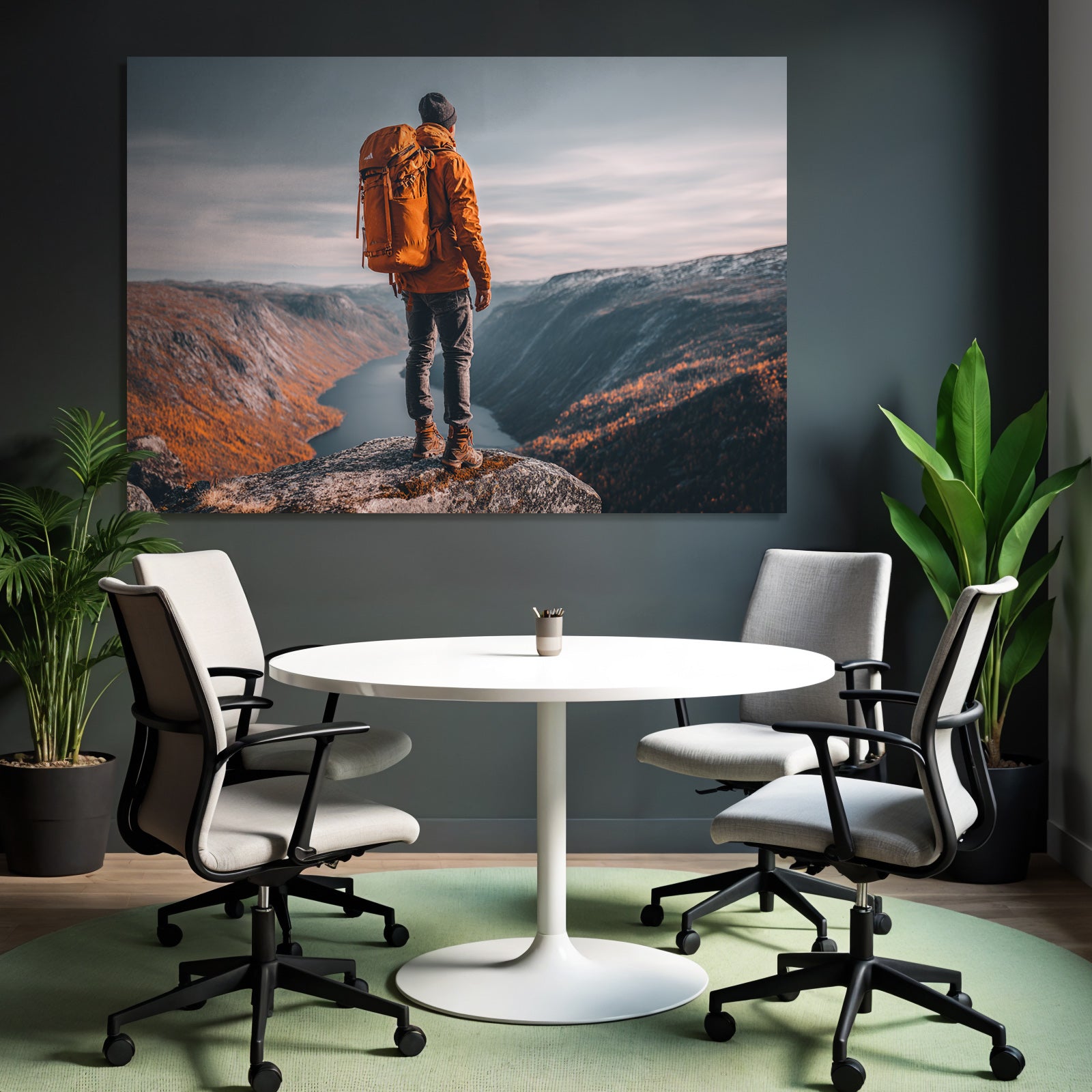 Person Auf Felsvorsprung Ausblick Auf Berge Mit Herbstlaub