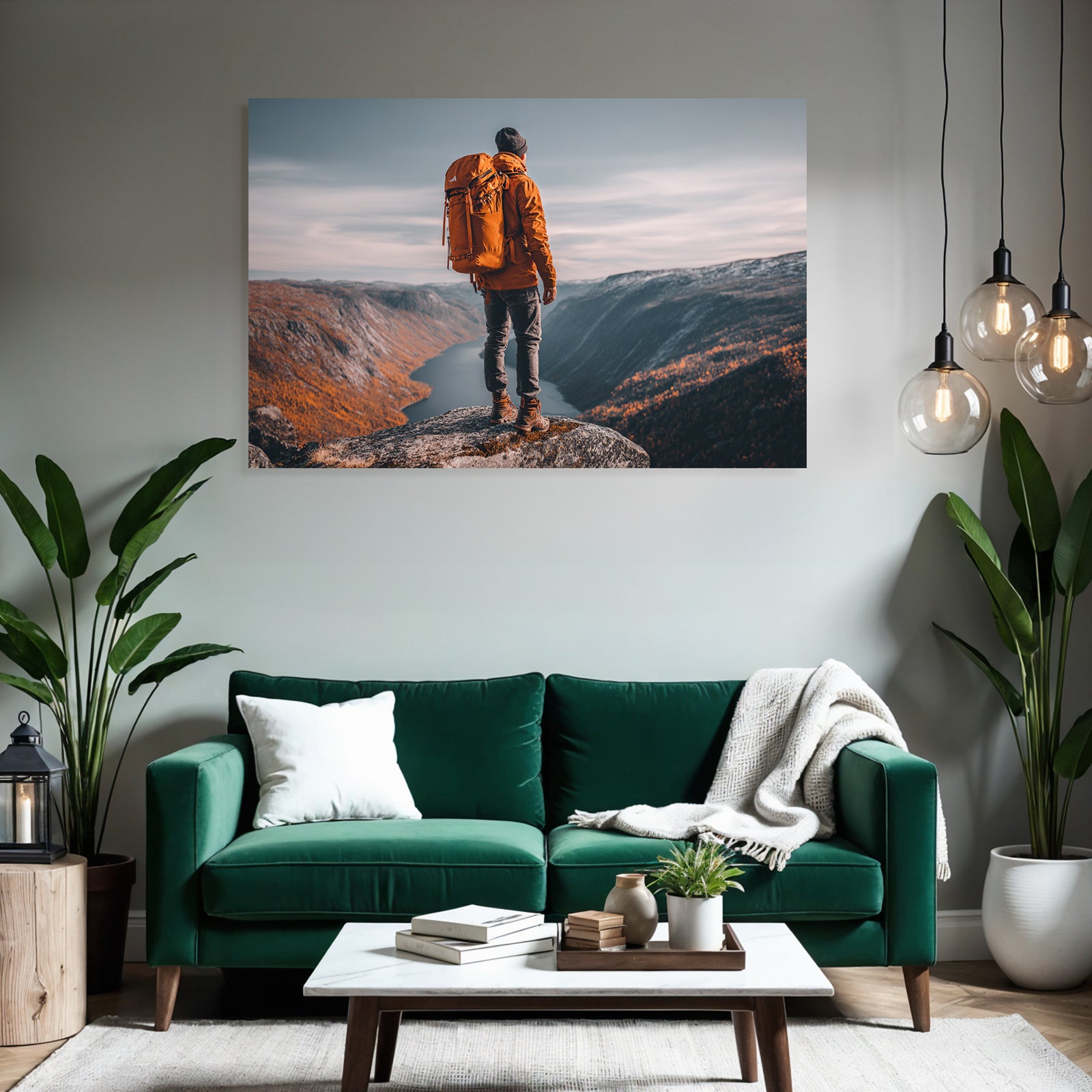 Person Auf Felsvorsprung Ausblick Auf Berge Mit Herbstlaub