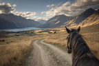 Pferdeblick Windender Weg Durch Tal Mit Bergen Und See | Reisen und Outdoor | Themen und Hobbys