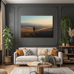 Ruhige Landschaft Bei Sonnenaufgang Oder Sonnenuntergang Mit Person Am Weg