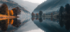 Ruhige Landschaft Halloween See Herbstfarben Reflexion Nebel | Reisen und Outdoor | Themen und Hobbys