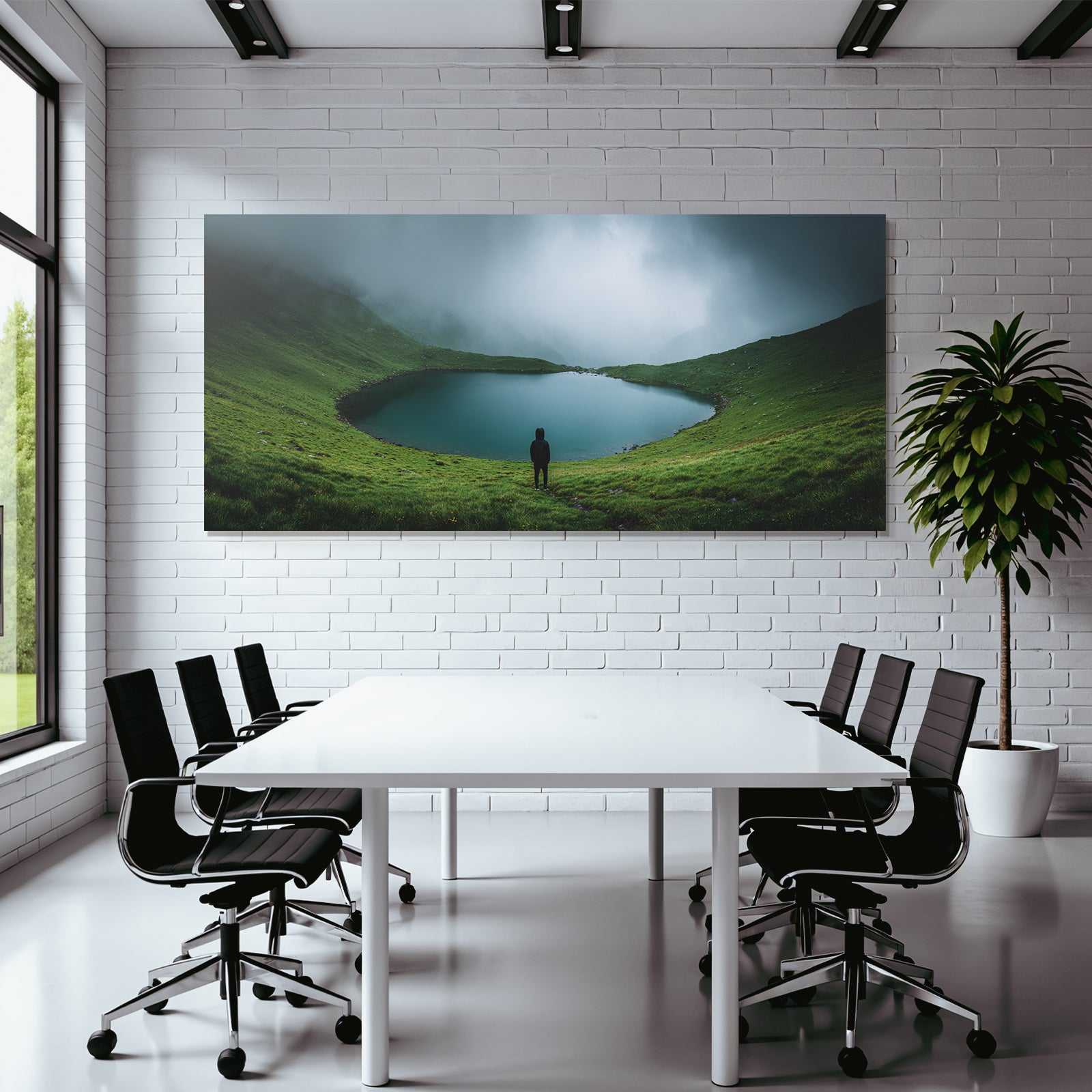 Ruhige Landschaft Mit See Und Grünen Höhen
