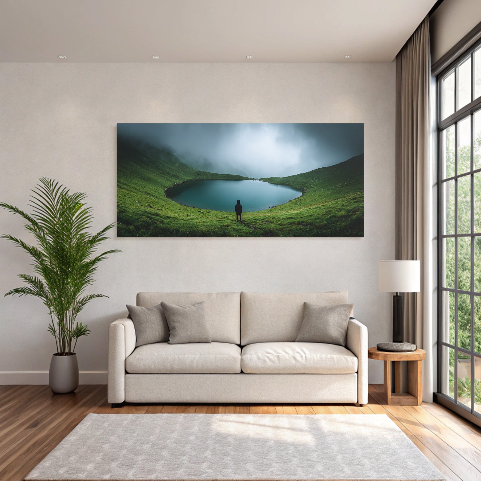 Ruhige Landschaft Mit See Und Grünen Höhen