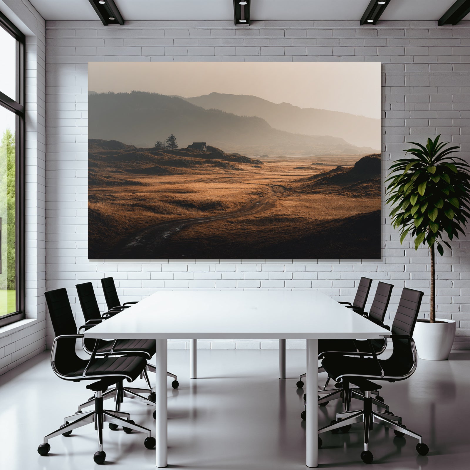 Ruhige Landschaft Mit Weg Und Haus In Goldenen Wiesen