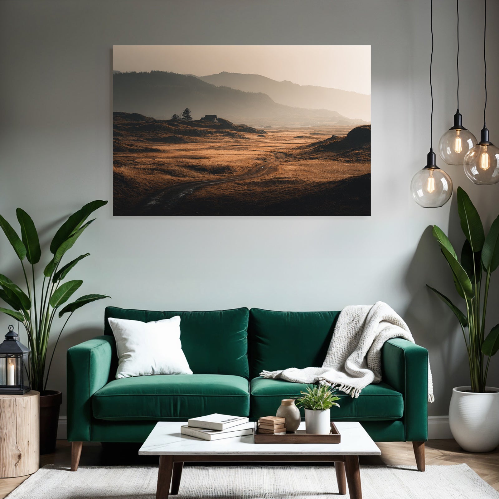 Ruhige Landschaft Mit Weg Und Haus In Goldenen Wiesen