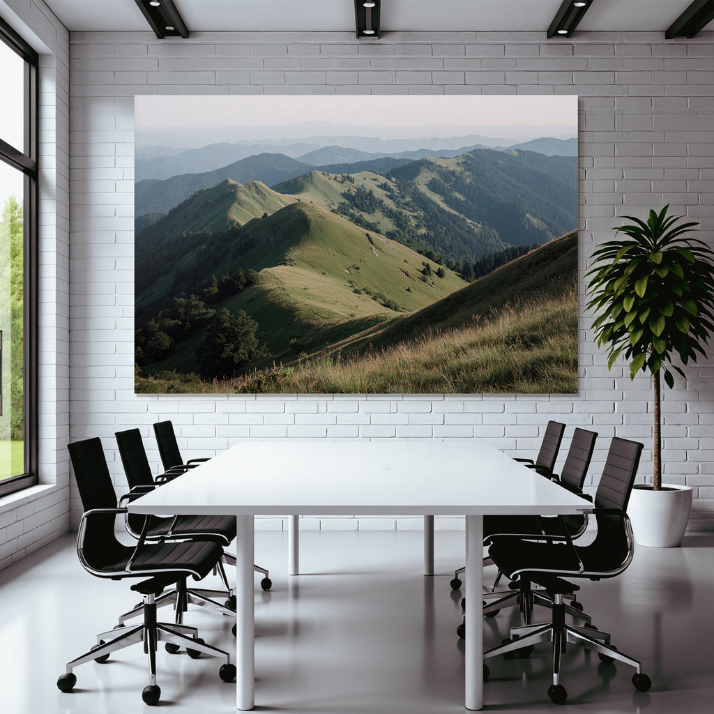 Scenic Landscape Rollende Grüne Höhen Und Entfernte Berge
