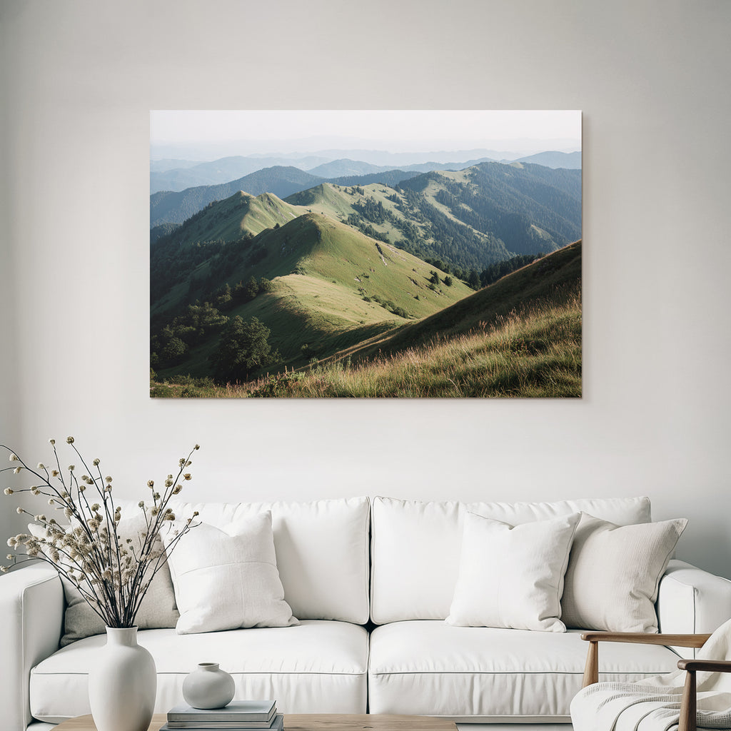 Scenic Landscape Rollende Grüne Höhen Und Entfernte Berge