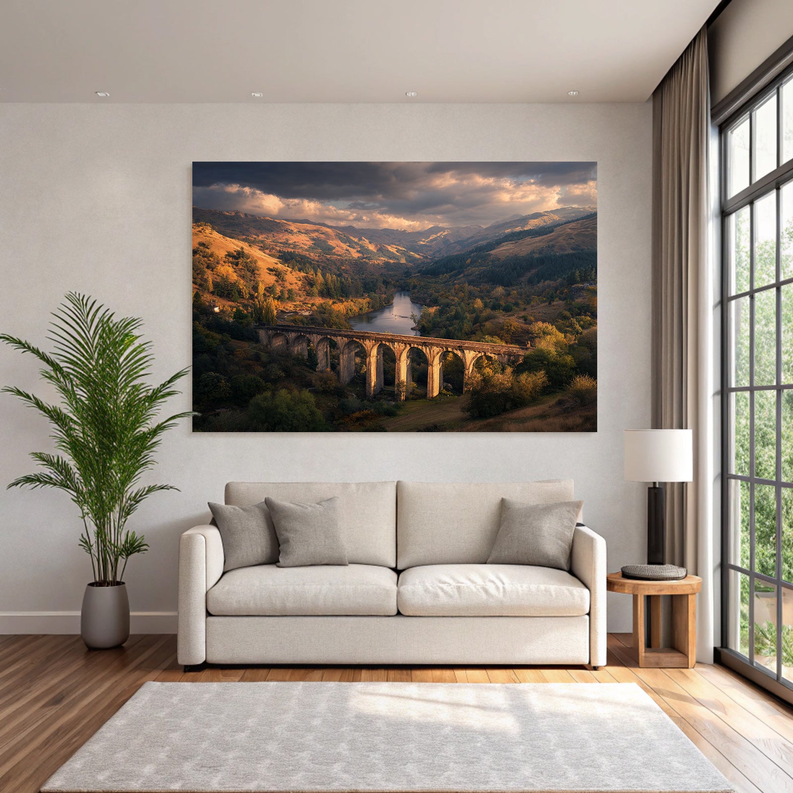 Stein Bogenbrücke Über Fluss Mit Herbstliche Landschaft